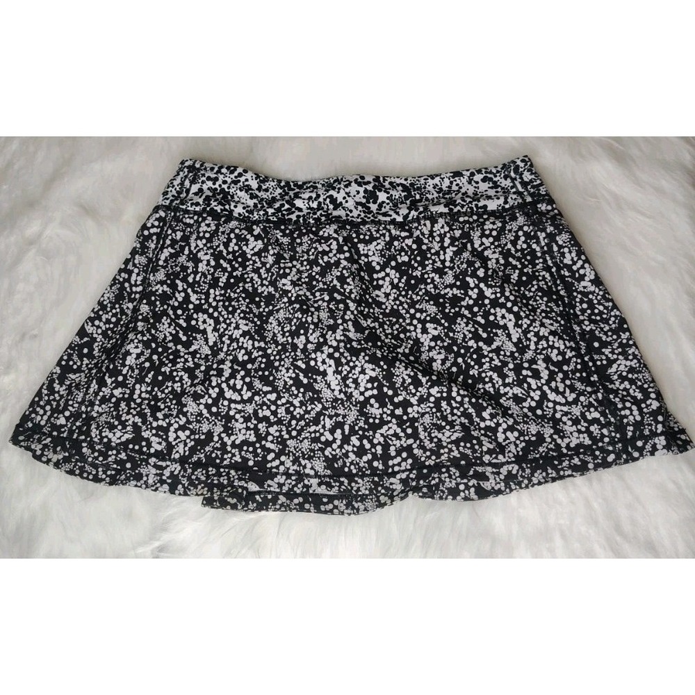 Lululemon Pace Rival Skirt Women 6 Black White Speckled Athletic Skort Pocket